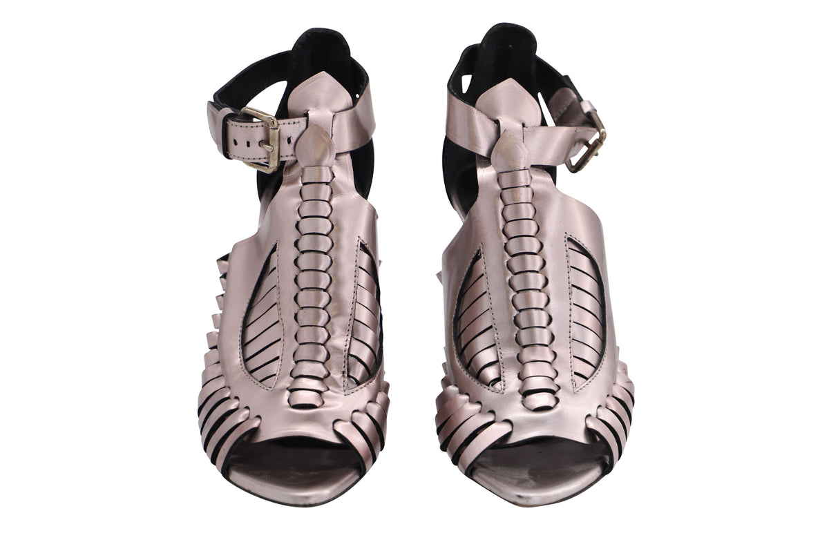 Women's Proenza Schouler Cage Heels in Silver Patent Leather