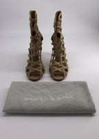 Women's Manolo Blahnik Vagibu Cage Ankle High Heel Sandals in Khaki Suede