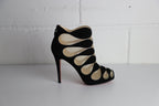 Women's Christian Louboutin Circus Mesh Cutout Ankle Boots in Black Suede