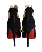 Women's Christian Louboutin Circus Mesh Cutout Ankle Boots in Black Suede