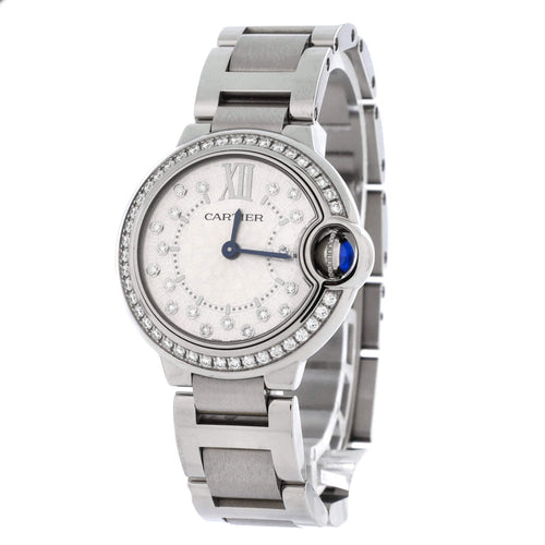 Ballon Bleu de Cartier Quartz Watch Stainless Steel with Diamond Bezel and Markers 28