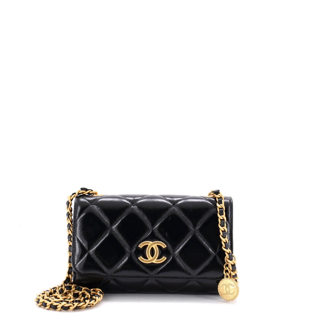 CC Medallion Wallet on Chain Quilted Shiny Lambskin
