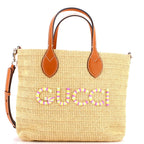 Logo Plaque Convertible Tote Raffia Small