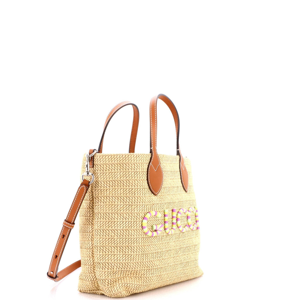 Logo Plaque Convertible Tote Raffia Small