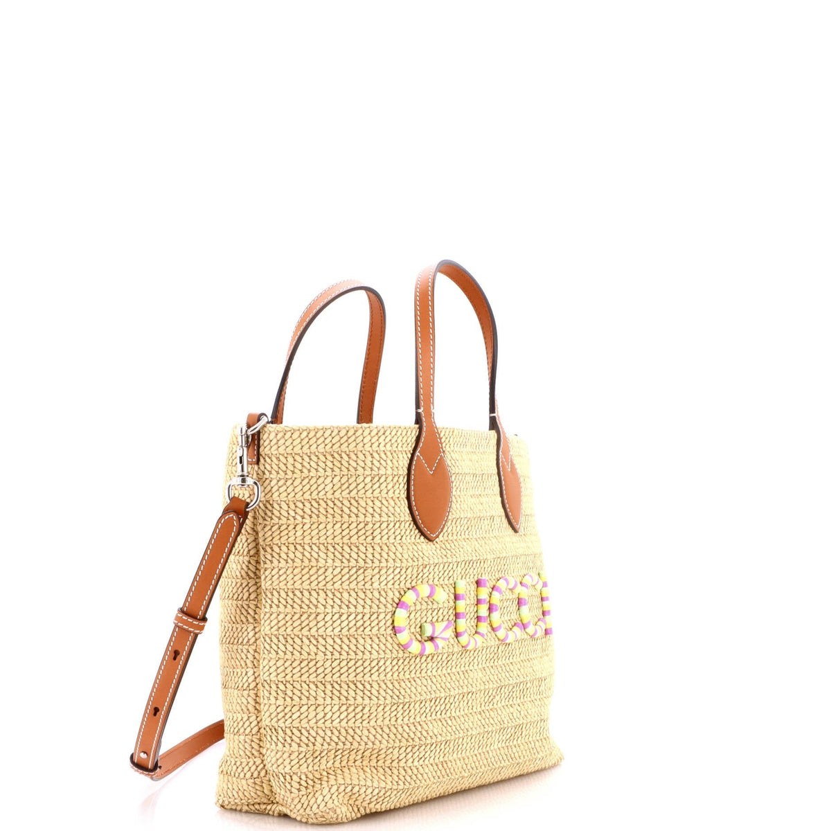 Logo Plaque Convertible Tote Raffia Small