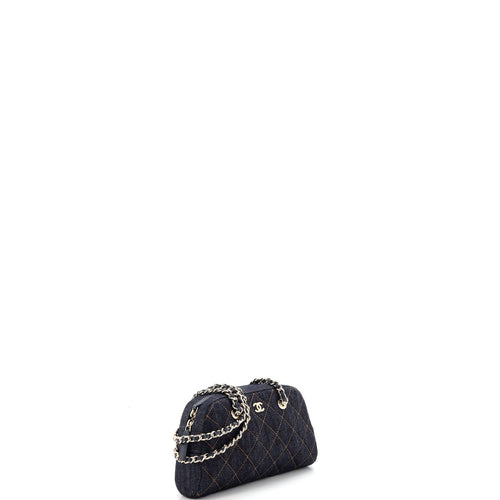 Bowling Clutch with Chain Quilted Denim