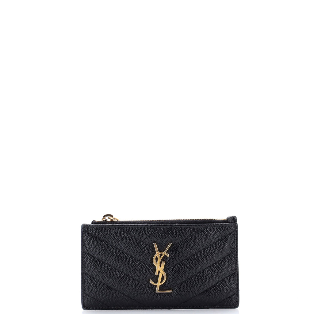Monogram Fragments Zip Card Holder Matelasse Chevron Leather