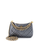 Logo Letters Top Handle Chain Crossbody Bag Quilted Lambskin Small