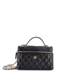 Classic Top Handle Slim Vanity Case with Chain Quilted Caviar Small