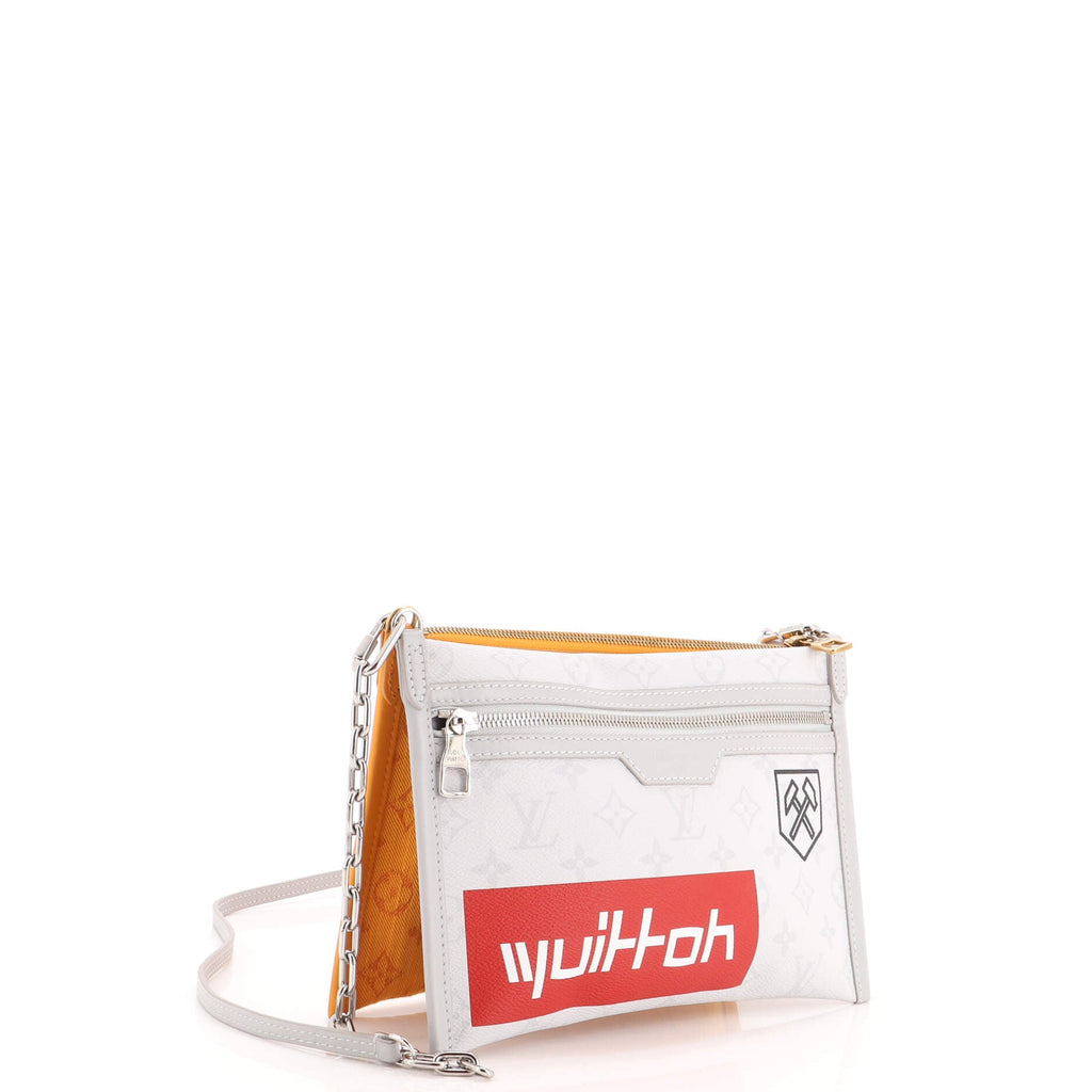 Double Flat Messenger Bag Limited Edition Logo Story Monogram Canvas and Denim