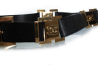 Chanel, vintage black leather logo belt