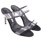 Women's Manolo Blahnik PVC Strap Heeled Mules in Black Suede