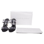 Women's Manolo Blahnik PVC Strap Heeled Mules in Black Suede