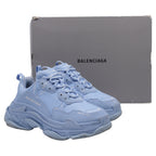 Women's Balenciaga All Over Logo Triple S Sneakers in Light Blue Polyester