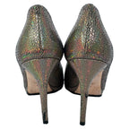Women's Gucci Holographic Crackle New Hollywood Horsebit Peep Toe Pumps in Gold Leather