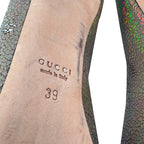 Women's Gucci Holographic Crackle New Hollywood Horsebit Peep Toe Pumps in Gold Leather