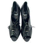Women's Dior Lace Up Peep Toe Ankle Boots in Black Patent Leather