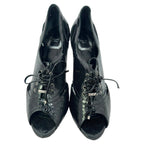 Women's Dior Lace Up Peep Toe Ankle Boots in Black Patent Leather