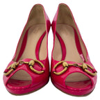 Women's Gucci New Hollywood Horsebit Peep Toe Pumps in Pink Patent Leather