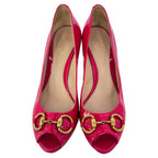 Women's Gucci New Hollywood Horsebit Peep Toe Pumps in Pink Patent Leather