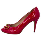 Women's Gucci New Hollywood Horsebit Peep Toe Pumps in Pink Patent Leather
