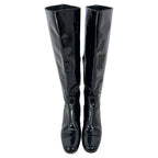 Women's Saint Laurent Glitter Heel Knee High Boots in Black Patent Leather