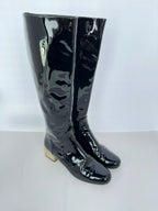 Women's Saint Laurent Glitter Heel Knee High Boots in Black Patent Leather