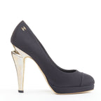 Women's Chanel Satin Gold Bolt Heel Pumps