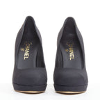 Women's Chanel Satin Gold Bolt Heel Pumps