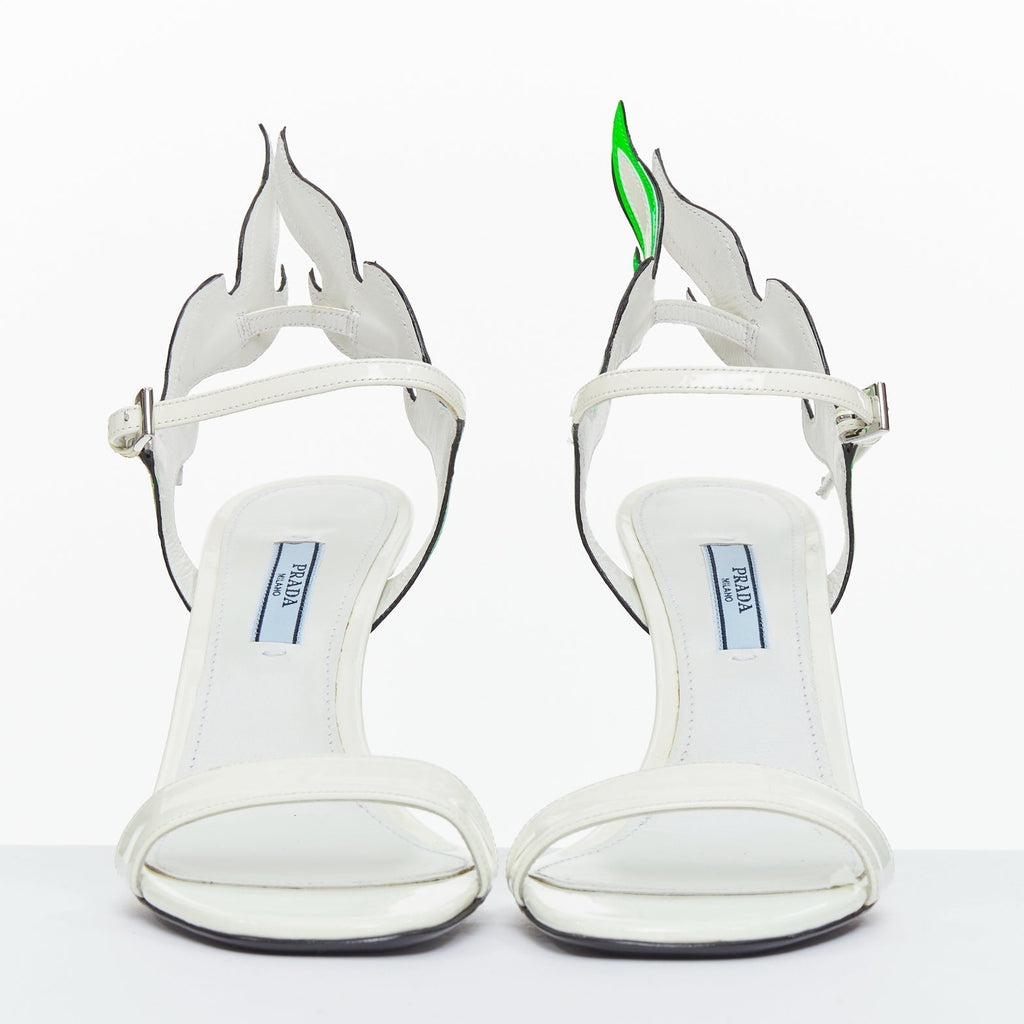 Women's Prada 2018 Patent Leather Mid Heel Sandals