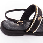 Women's Chanel Pearl Embellished Satin Sandals