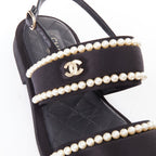 Women's Chanel Pearl Embellished Satin Sandals