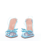 Women's Amina Muaddi Crystal Bow Plexi Heels