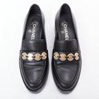 Women's Chanel Leather Gold Logo Loafers