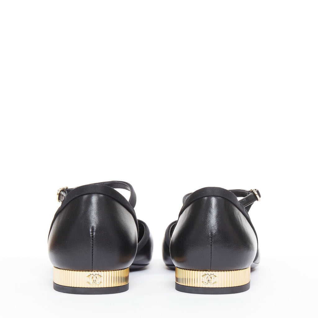 Women's Chanel Leather Grosgrain Mary Jane Flats