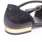 Women's Chanel Leather Grosgrain Mary Jane Flats