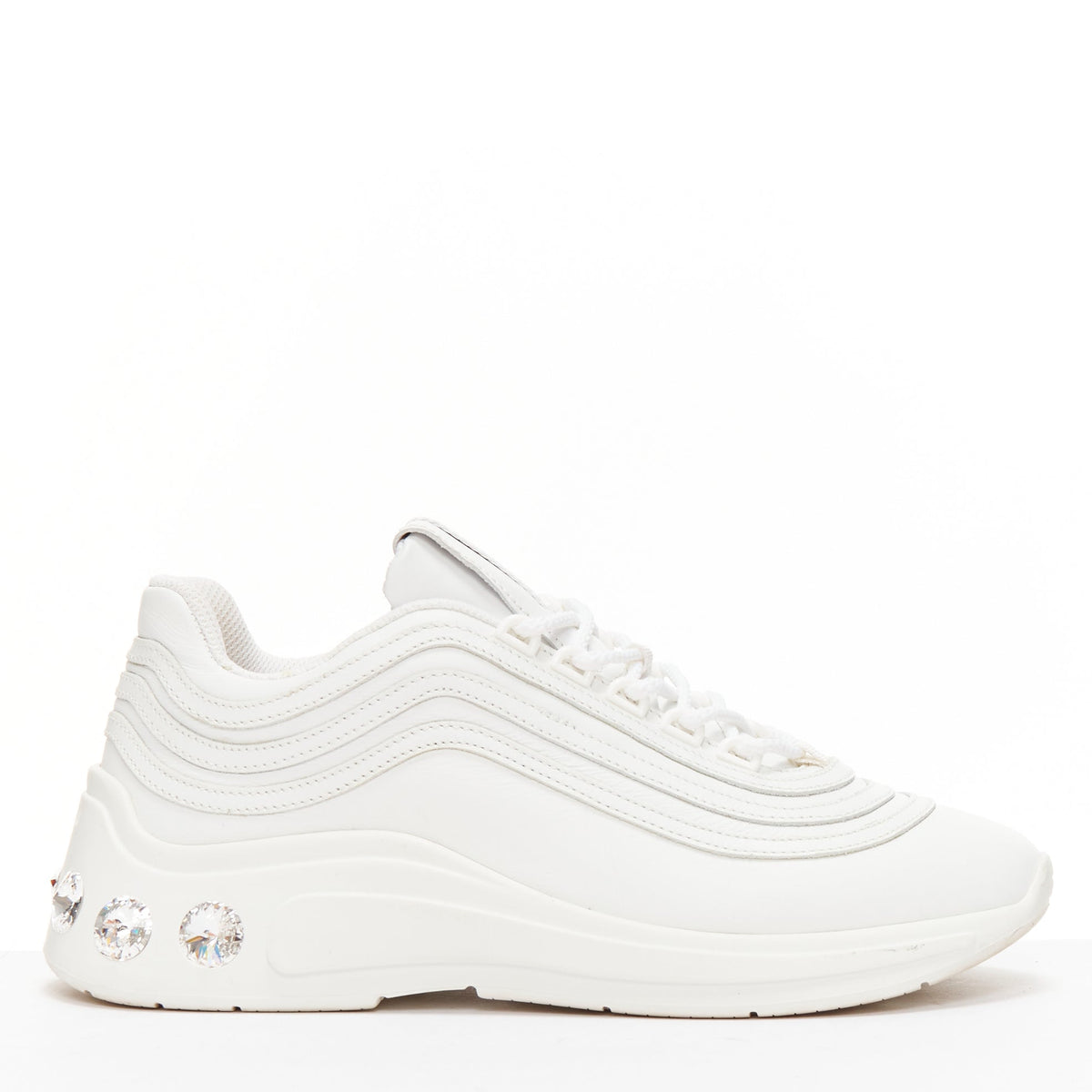 Women's Miu Miu White Leather Crystal Sneakers