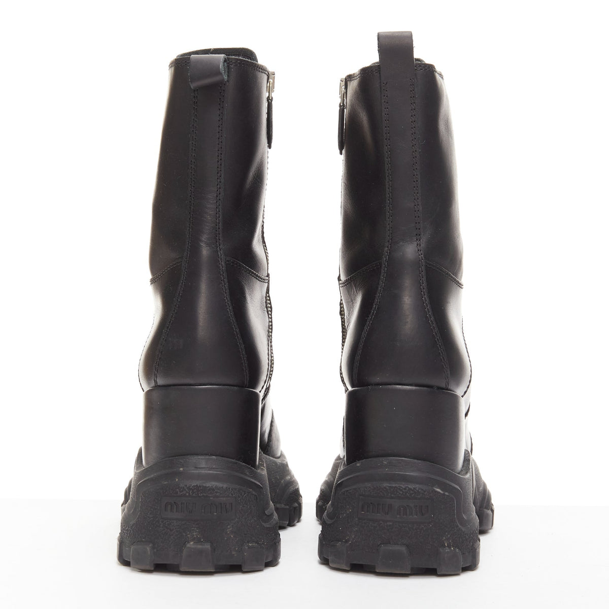 Women's Miu Miu Leather Lace Up Chunky Boots
