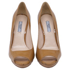 Women's Prada Peep Toe Platform Pumps in Beige Patent Leather