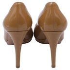 Women's Prada Peep Toe Platform Pumps in Beige Patent Leather