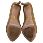 Women's Prada Peep Toe Platform Pumps in Beige Patent Leather