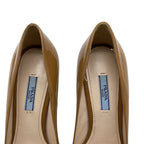 Women's Prada Peep Toe Platform Pumps in Beige Patent Leather