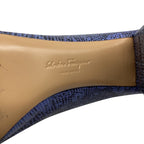 Women's Salvatore Ferragamo Two Tone Lizard Embossed Block Heel Pumps in Blue Leather