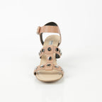 Women's Pink Leather Studded Strap Wedge Sandal Heel