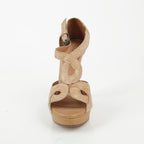 Women's Beige Leather Strap Open Toe Heel Size