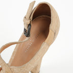 Women's Beige Leather Strap Open Toe Heel Size