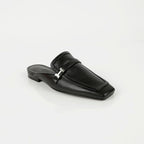 Women's Black Leather Groovy Mule Slippers