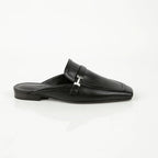 Women's Black Leather Groovy Mule Slippers