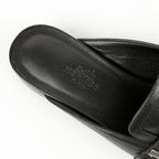 Women's Black Leather Groovy Mule Slippers