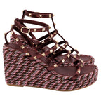 Women's Valentino Garavani 95mm Studded Wedge Sandals in Burgundy Leather